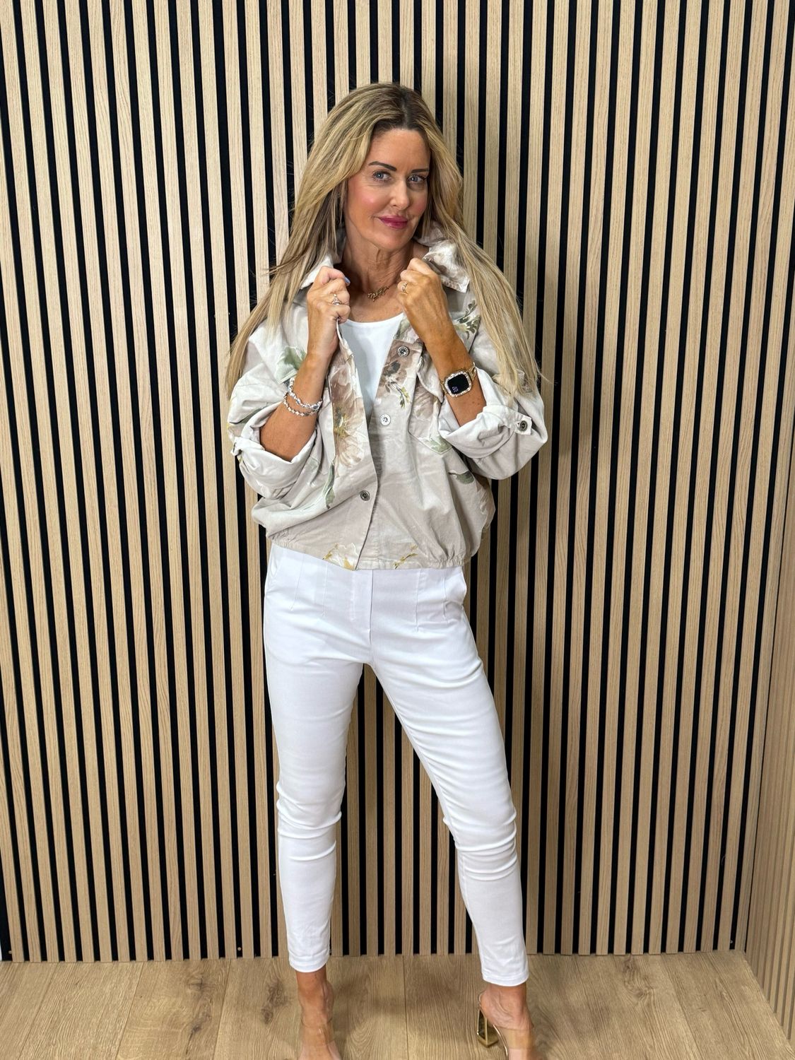 Floral Cropped Jacket - Stone