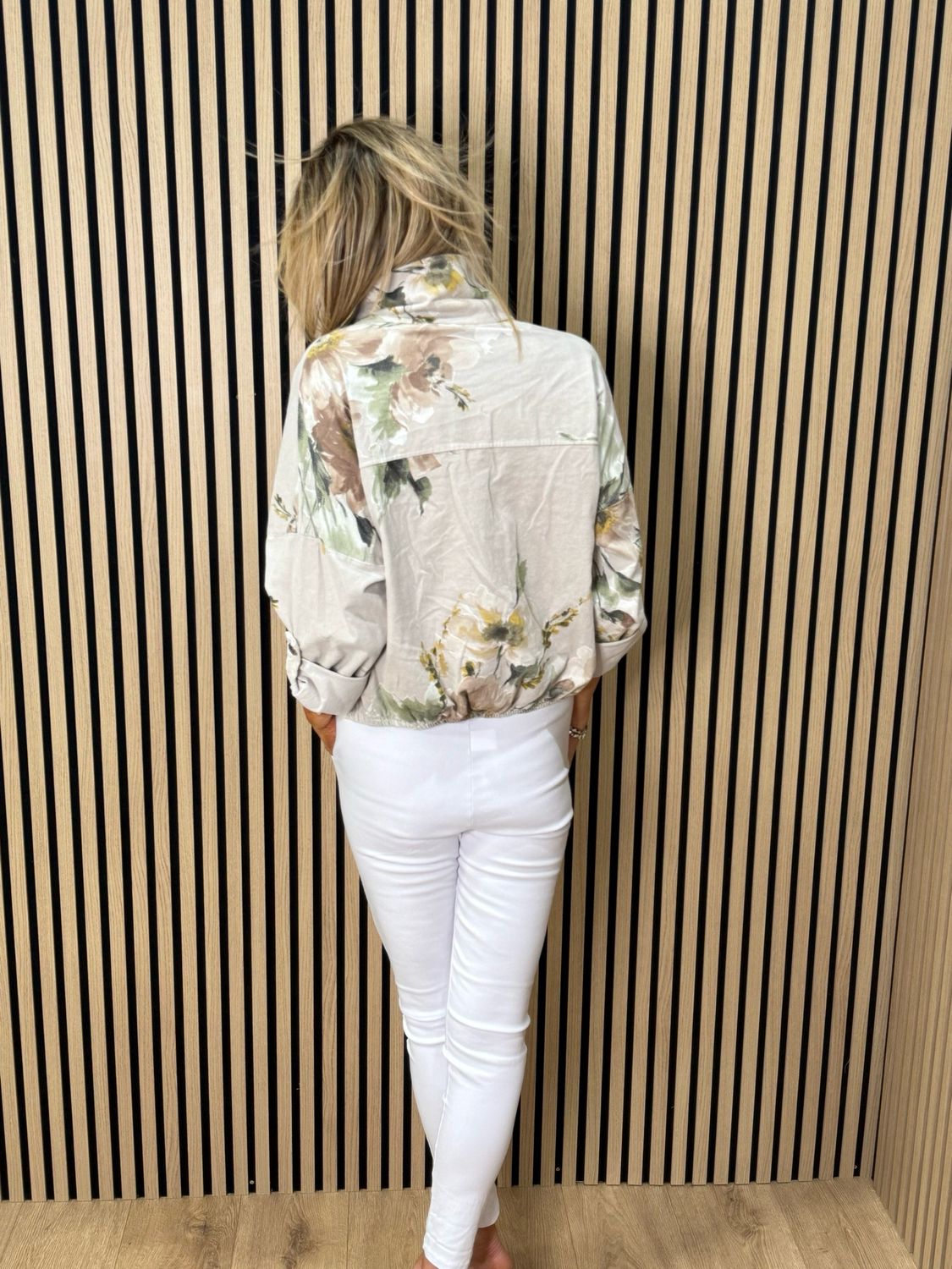 Floral Cropped Jacket - Stone