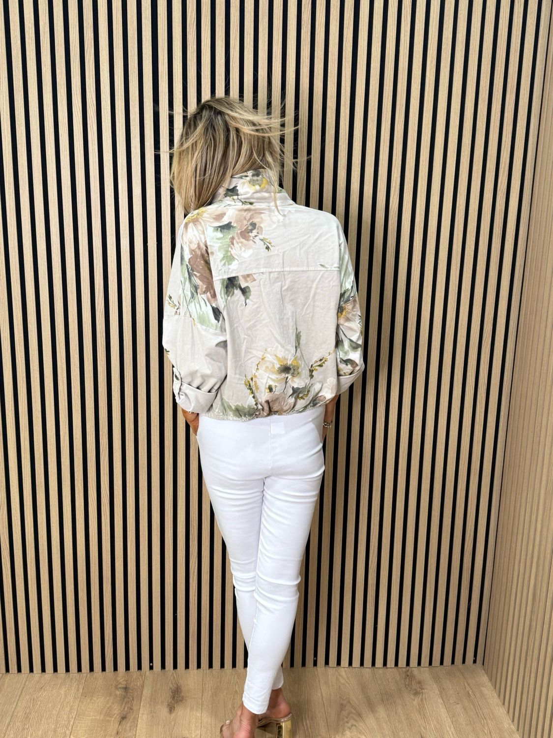 Floral Cropped Jacket - Stone