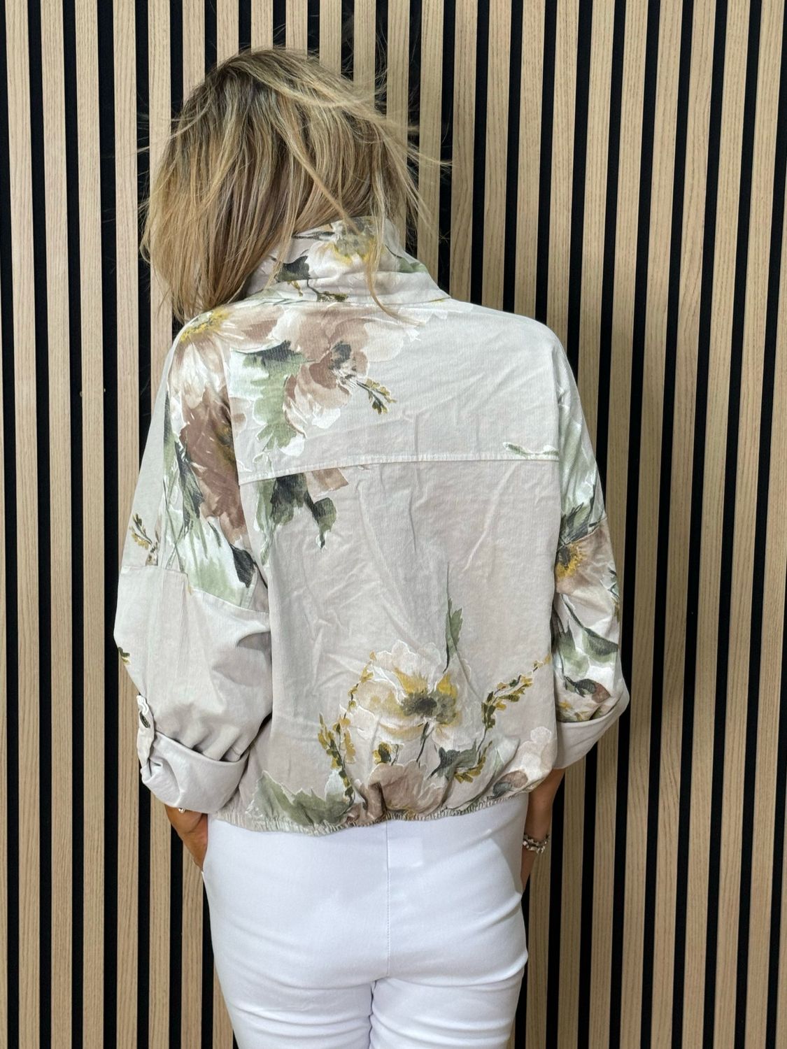 Floral Cropped Jacket - Stone