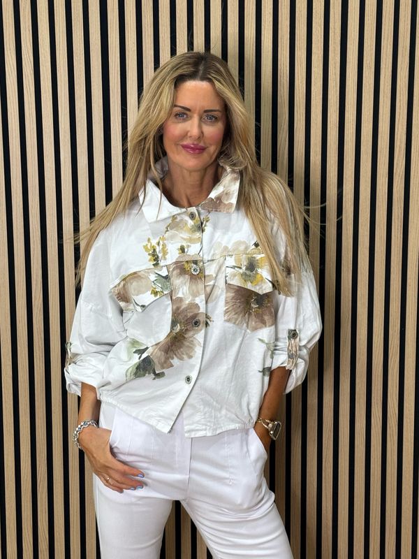 Floral Cropped Jacket - White