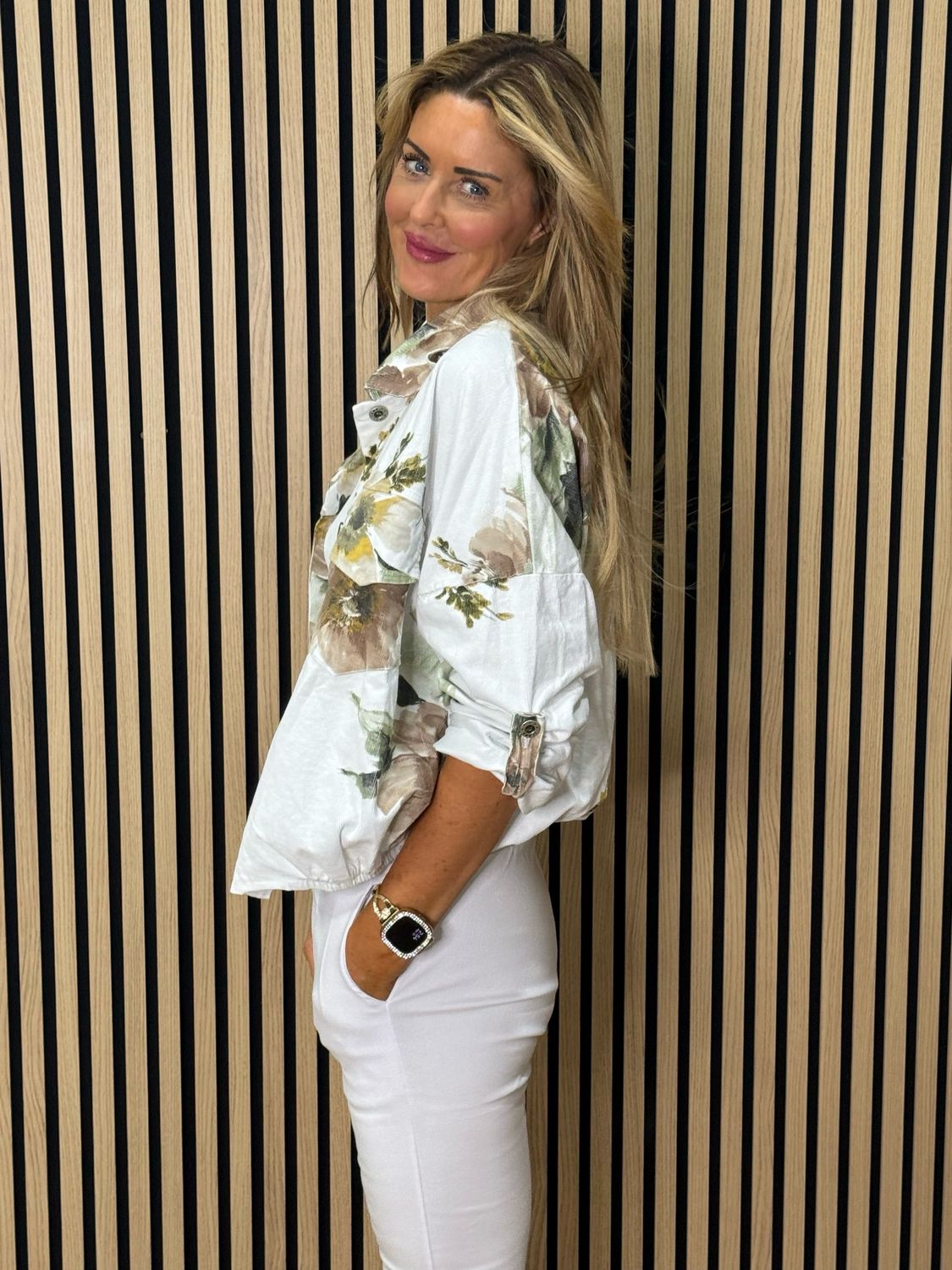 Floral Cropped Jacket - White