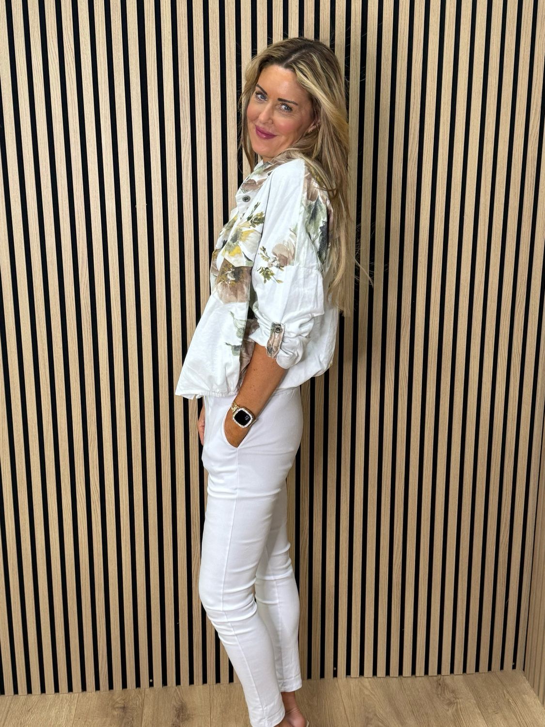 Floral Cropped Jacket - White