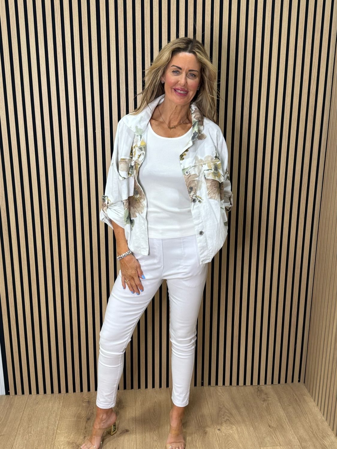 Floral Cropped Jacket - White