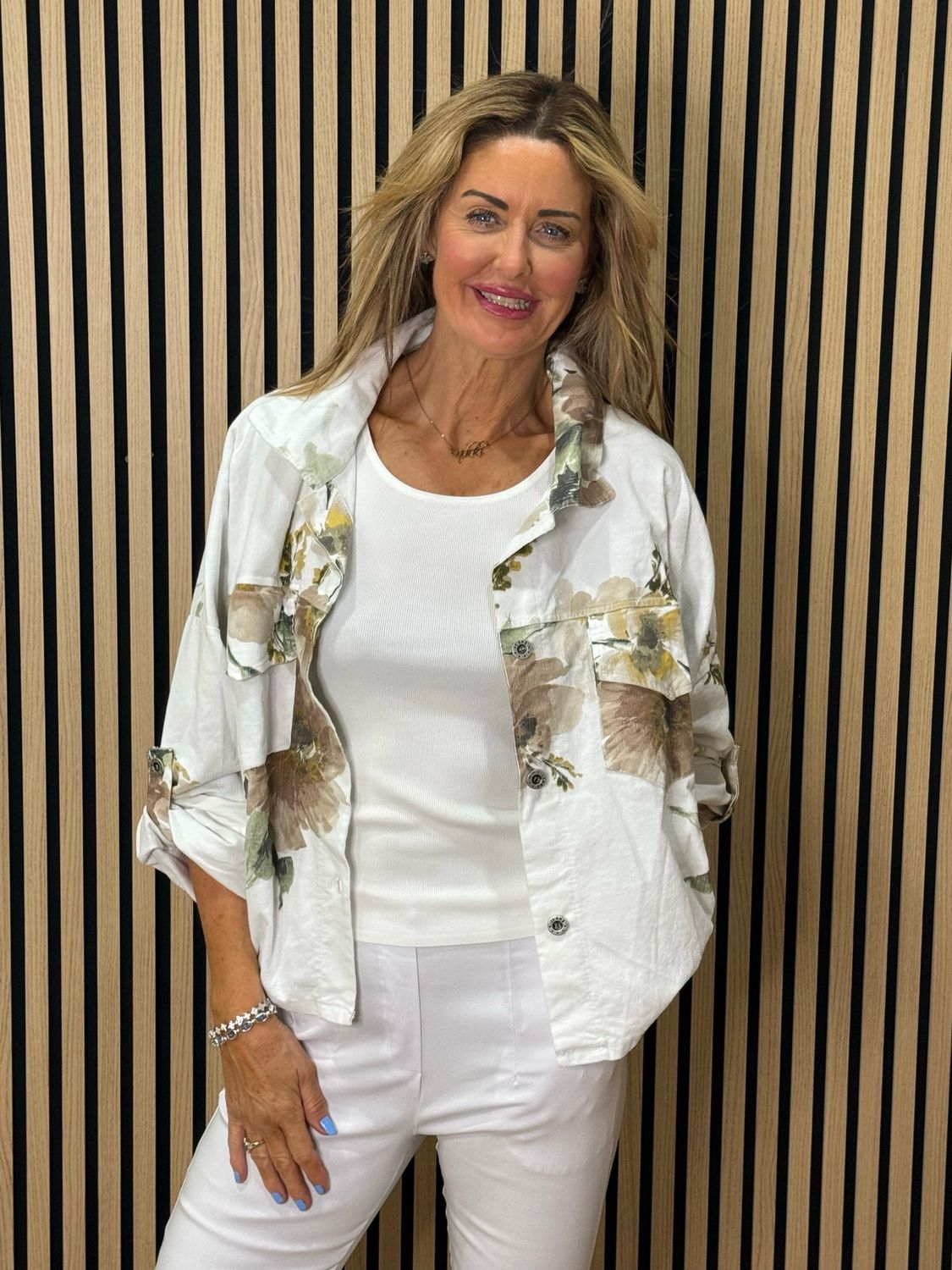 Floral Cropped Jacket - White