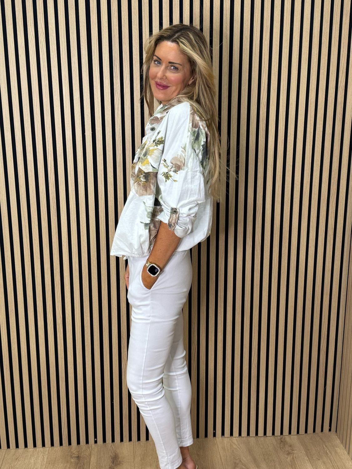 Floral Cropped Jacket - White