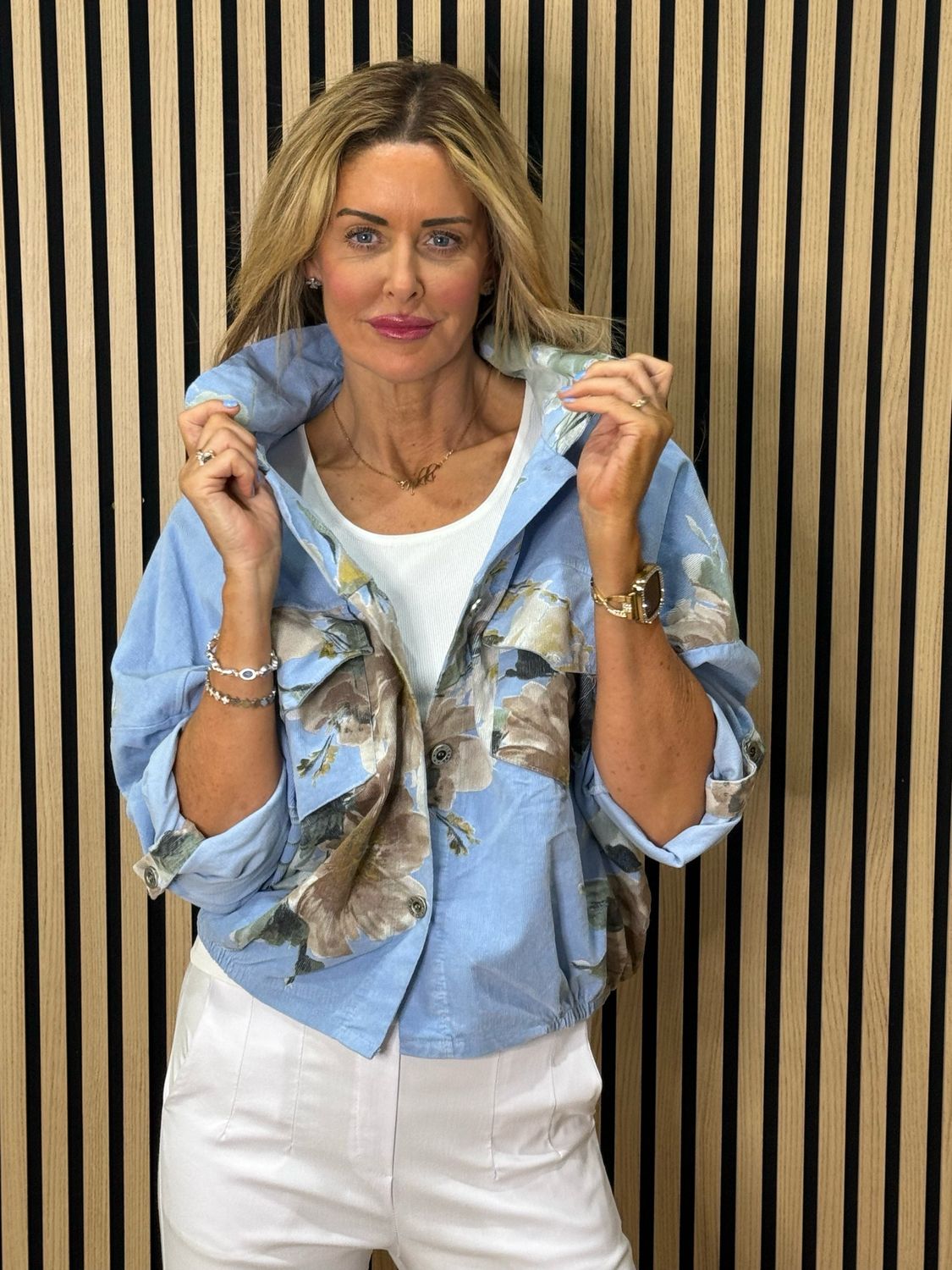 Floral Cropped Jacket - Blue