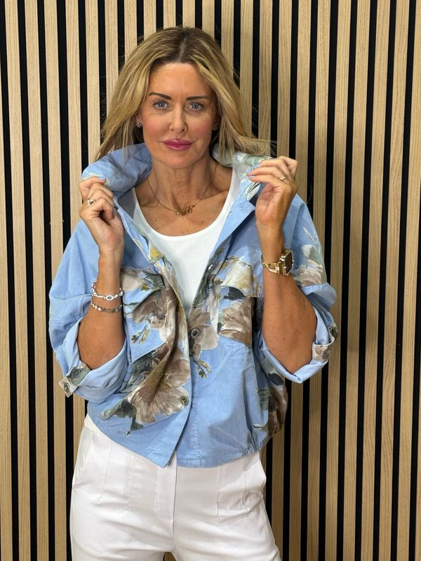 Floral Cropped Jacket - Blue