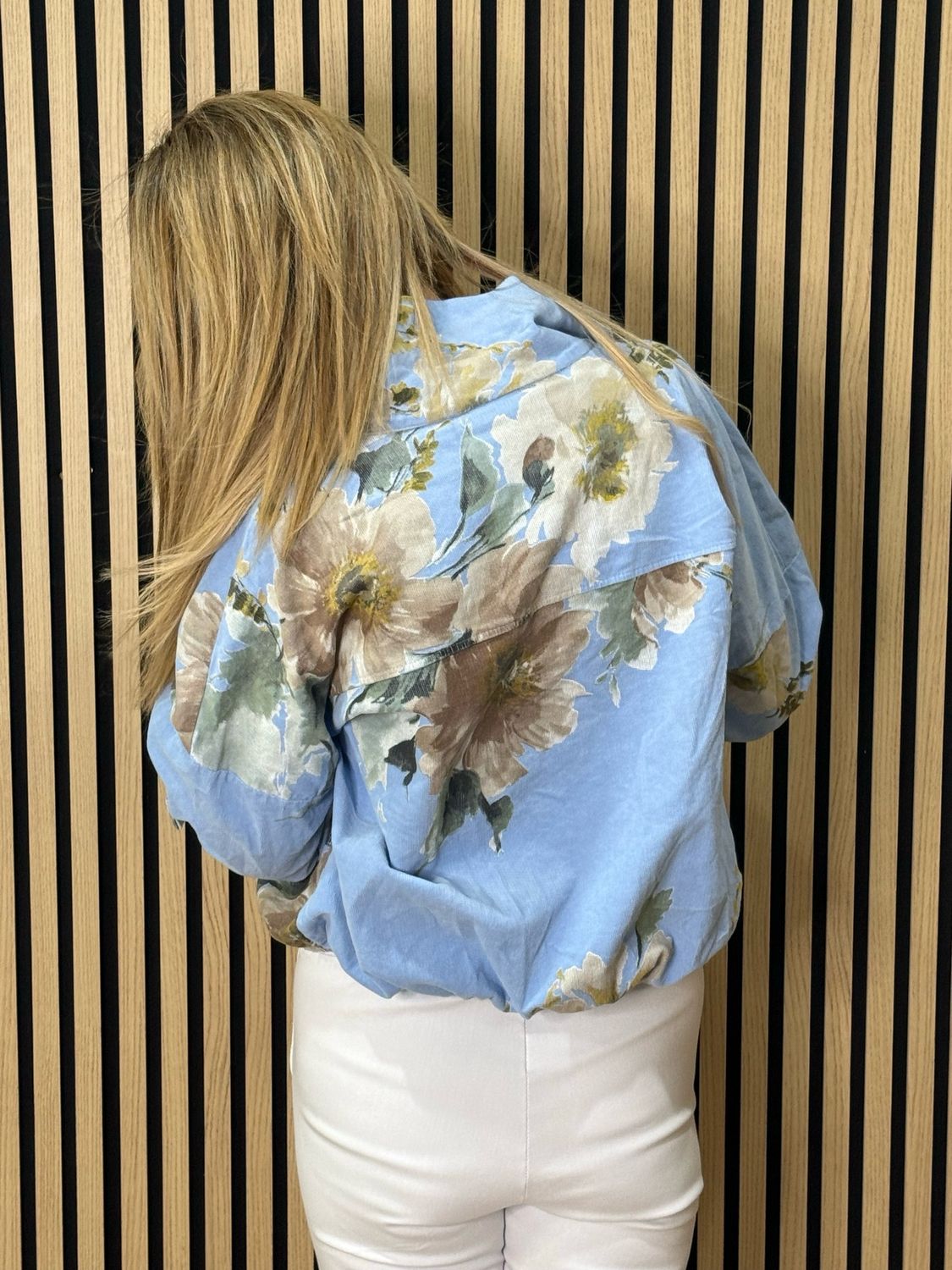 Floral Cropped Jacket - Blue