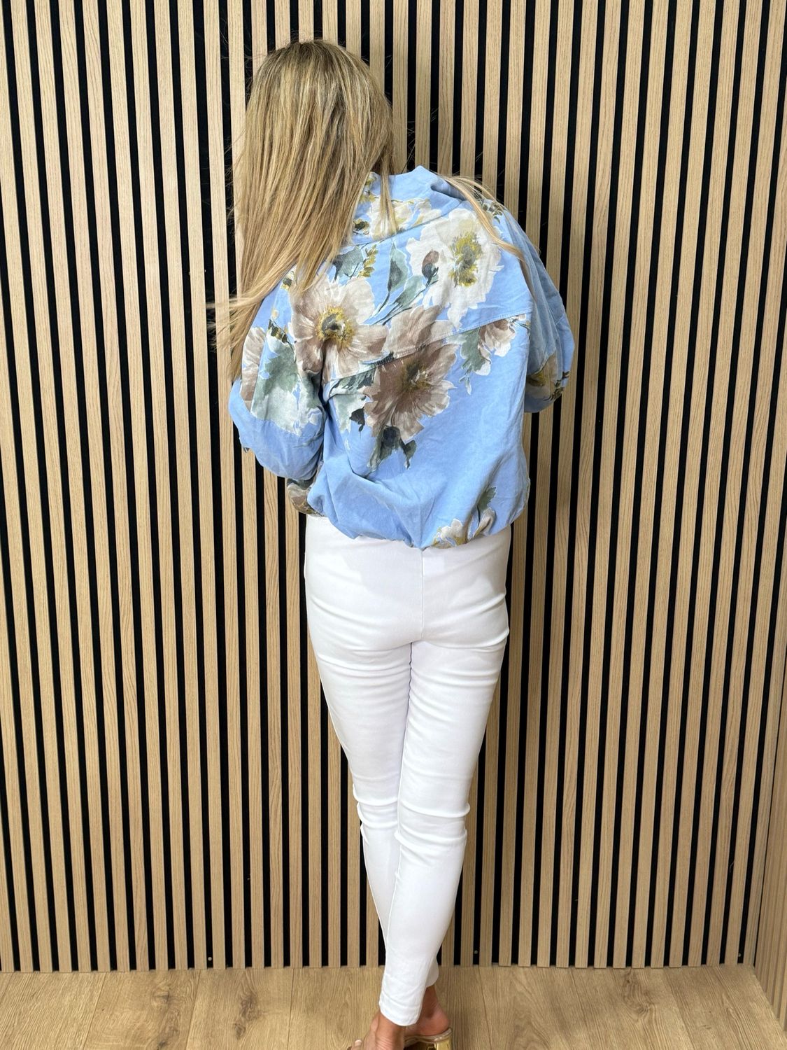 Floral Cropped Jacket - Blue