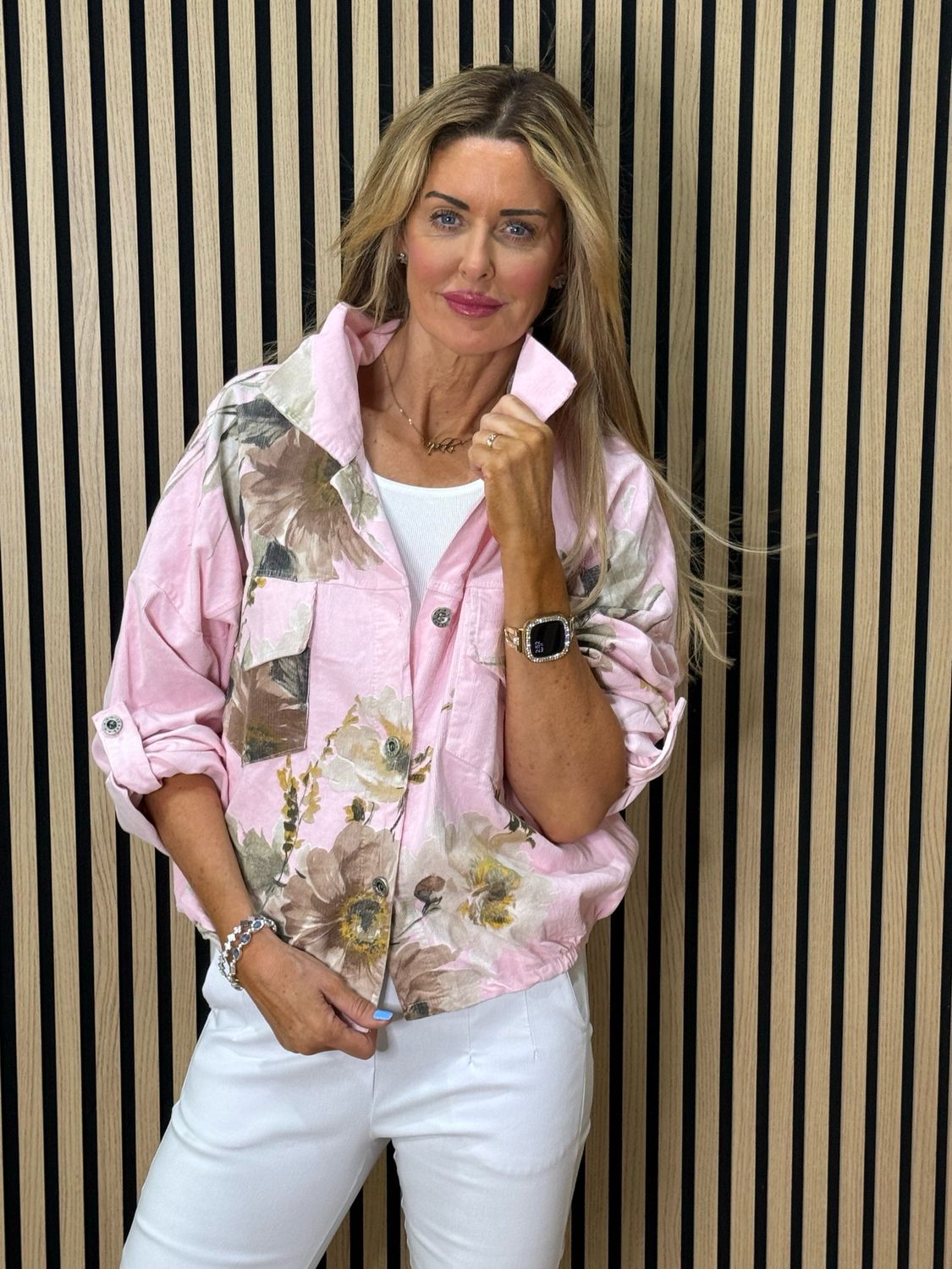 Floral Cropped Jacket - Pink