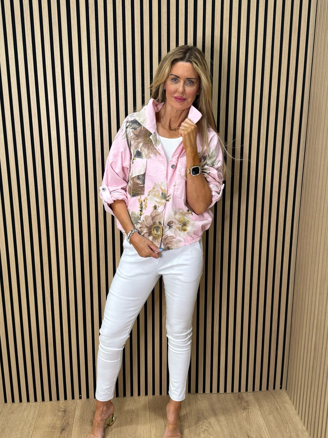 Floral Cropped Jacket - Pink