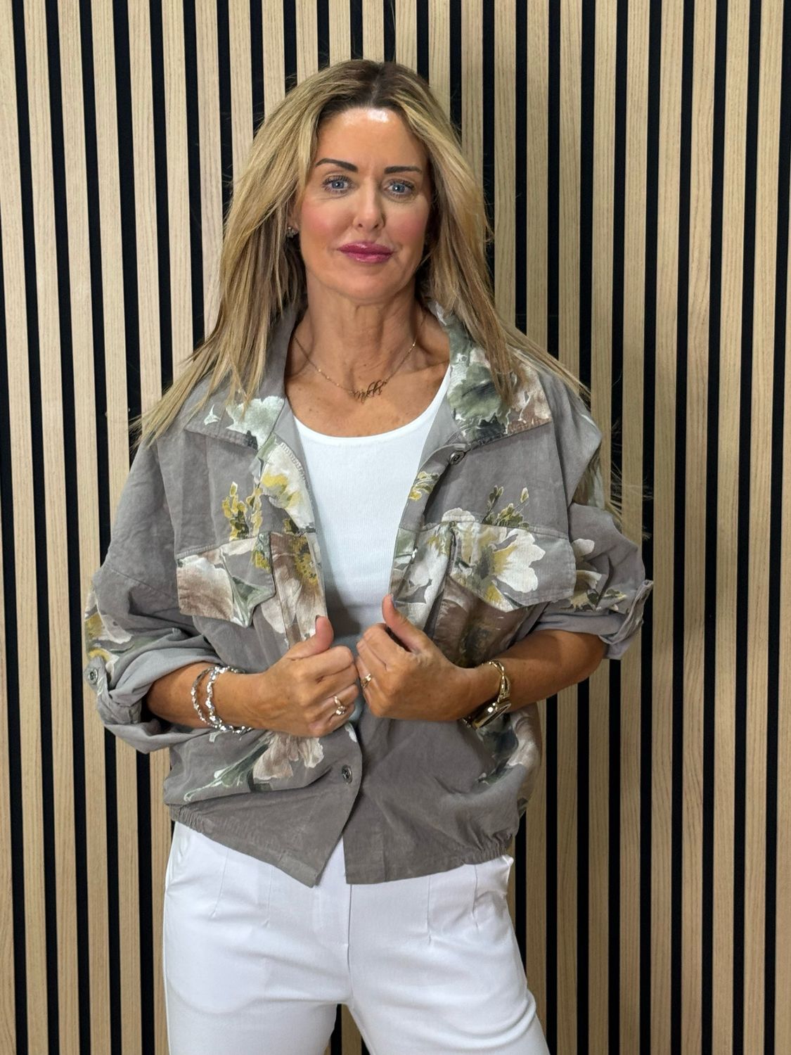 Floral Cropped Jacket - Taupe