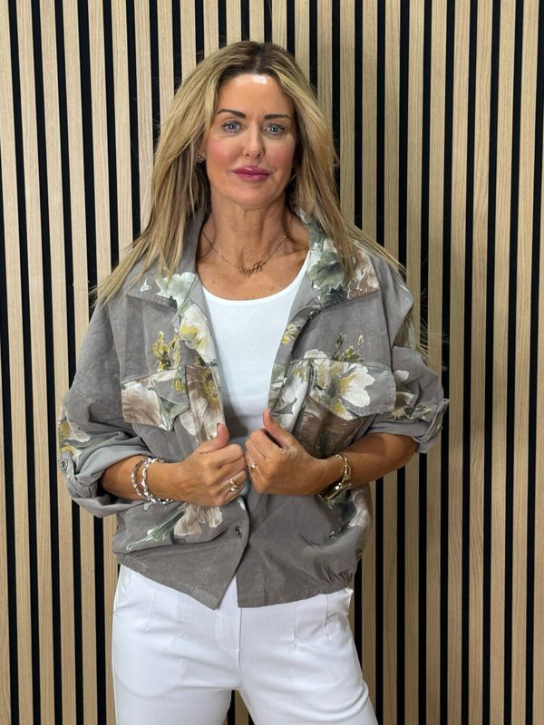 Floral Cropped Jacket - Taupe
