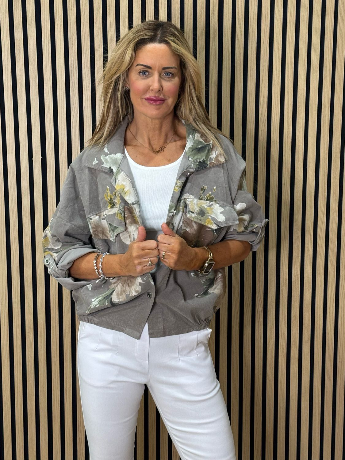 Floral Cropped Jacket - Taupe