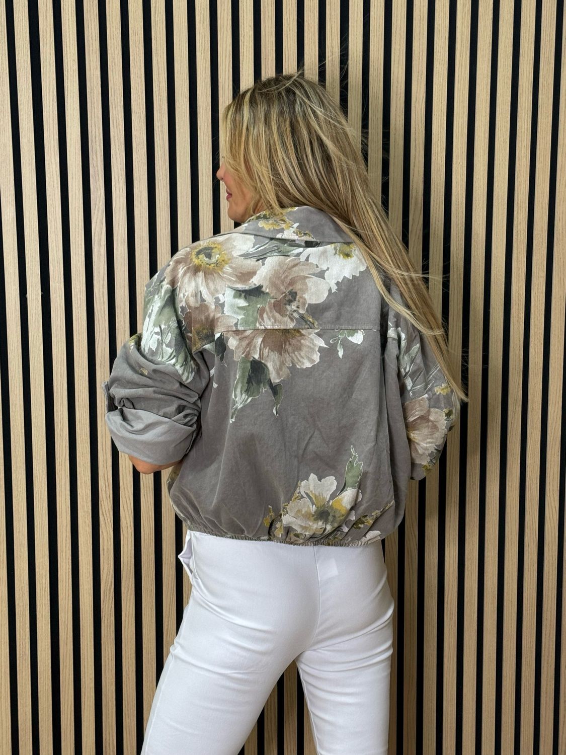Floral Cropped Jacket - Taupe