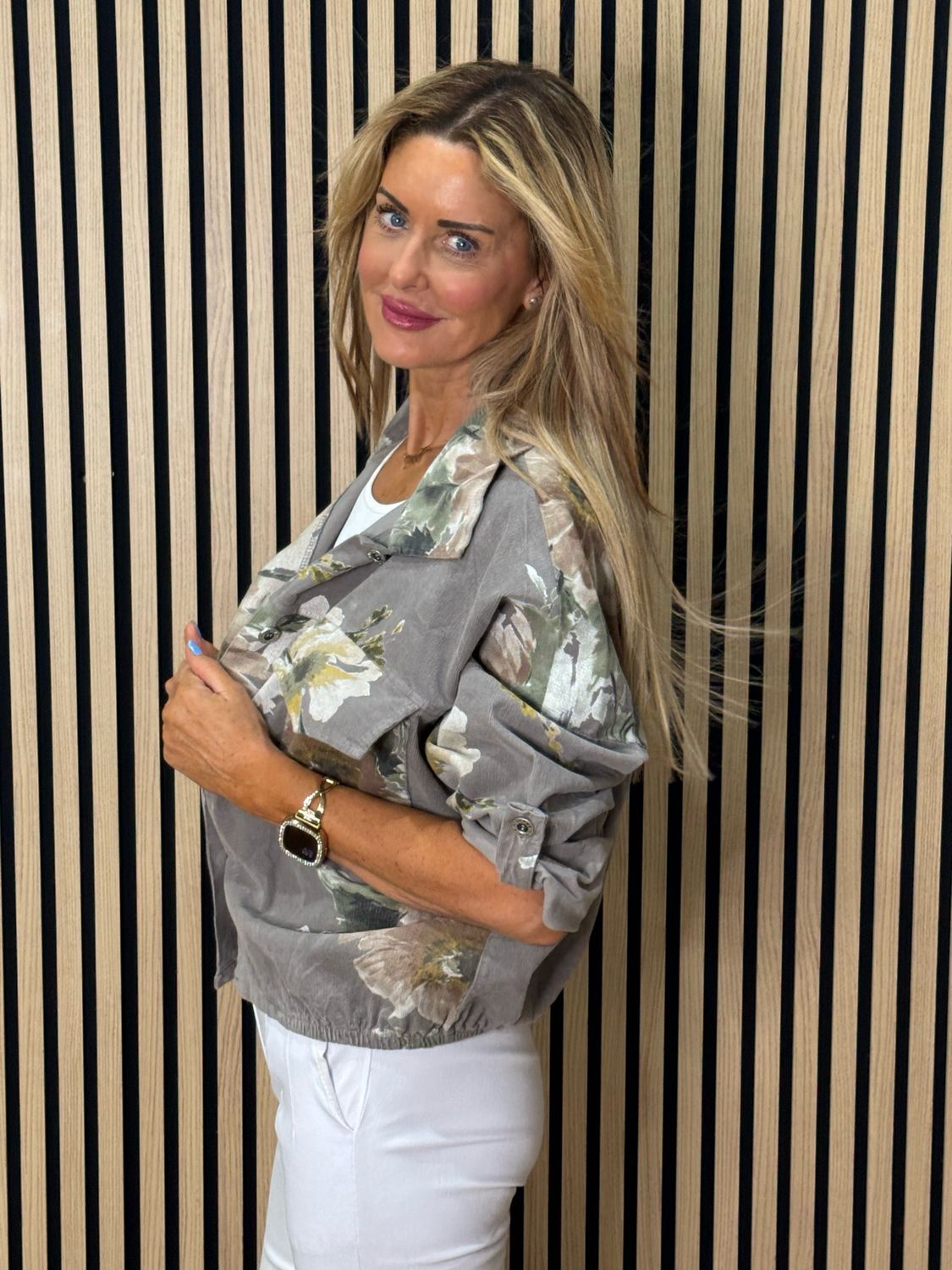 Floral Cropped Jacket - Taupe