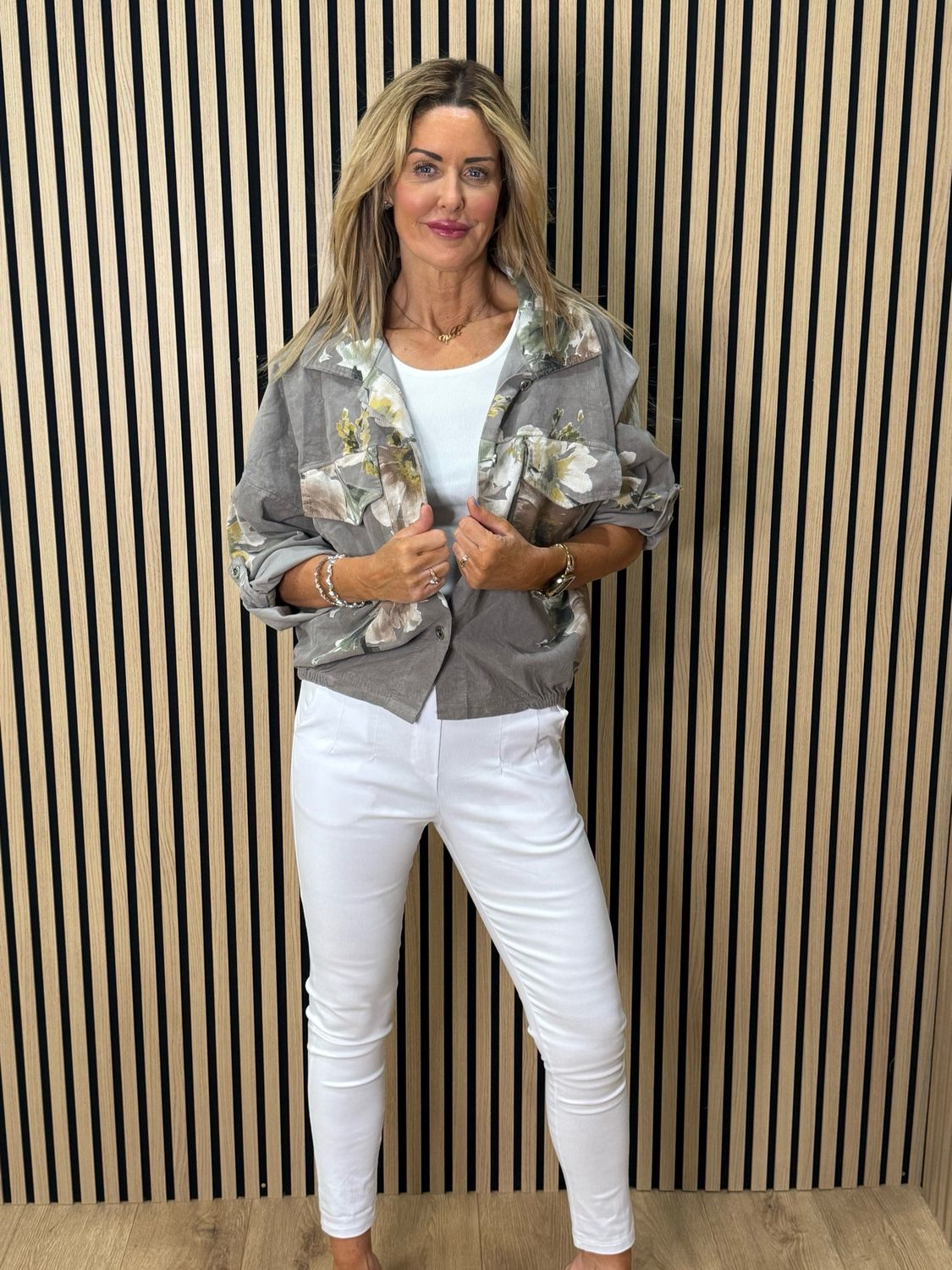 Floral Cropped Jacket - Taupe