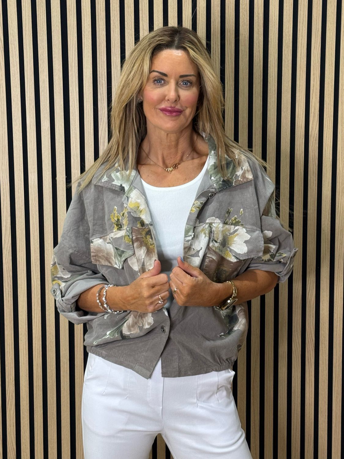 Floral Cropped Jacket - Taupe