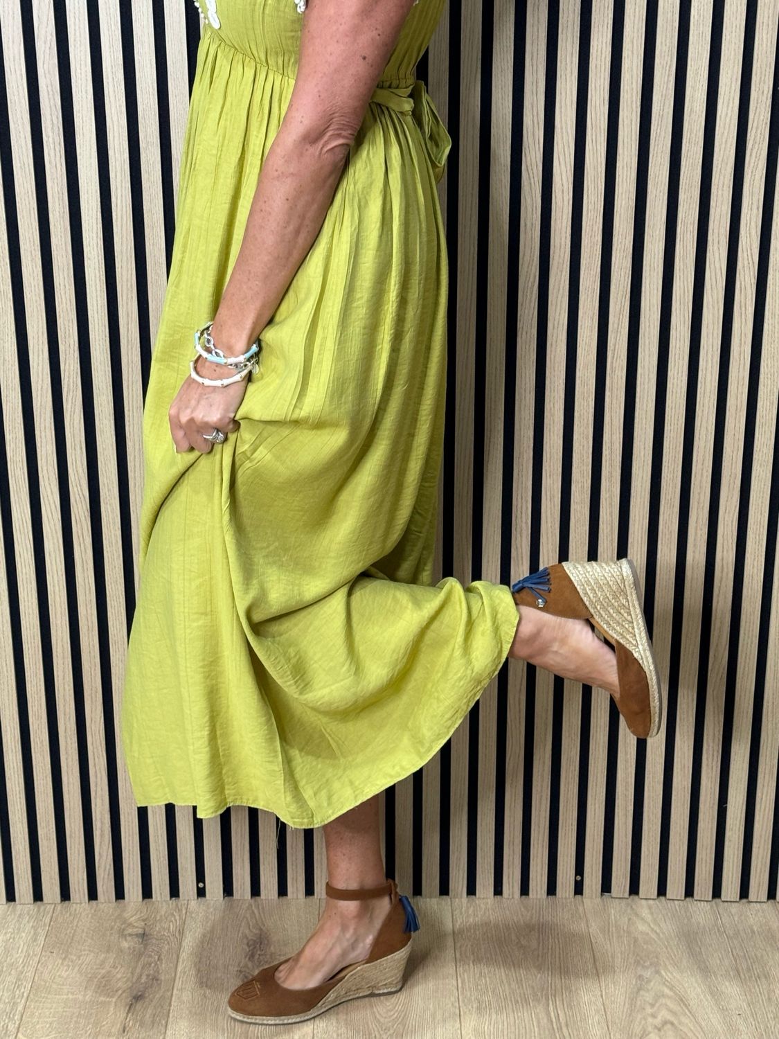 Embroidered Midi Dress - Lime
