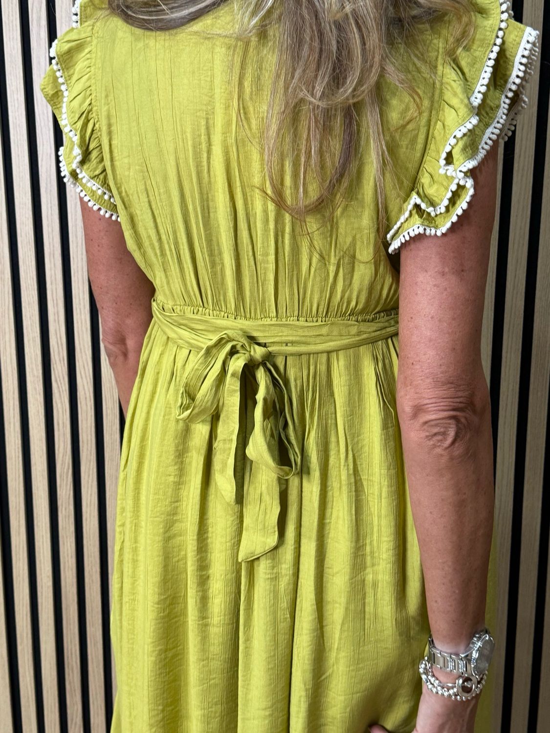Embroidered Midi Dress - Lime