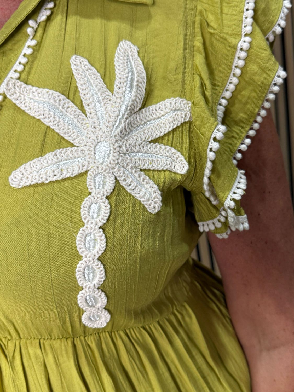 Embroidered Midi Dress - Lime