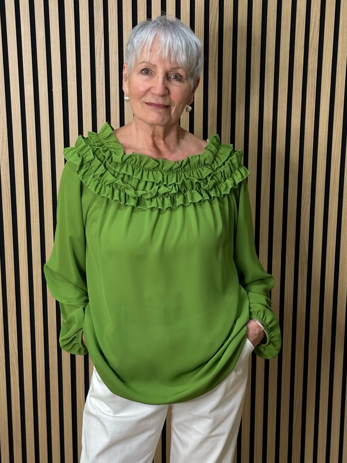 Frill Neck Floaty Top - Green