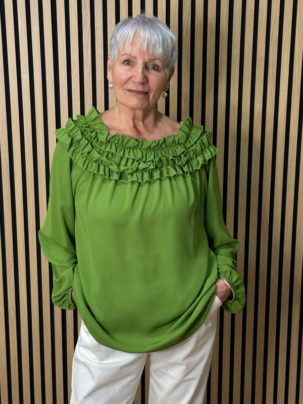 Frill Neck Floaty Top - Green