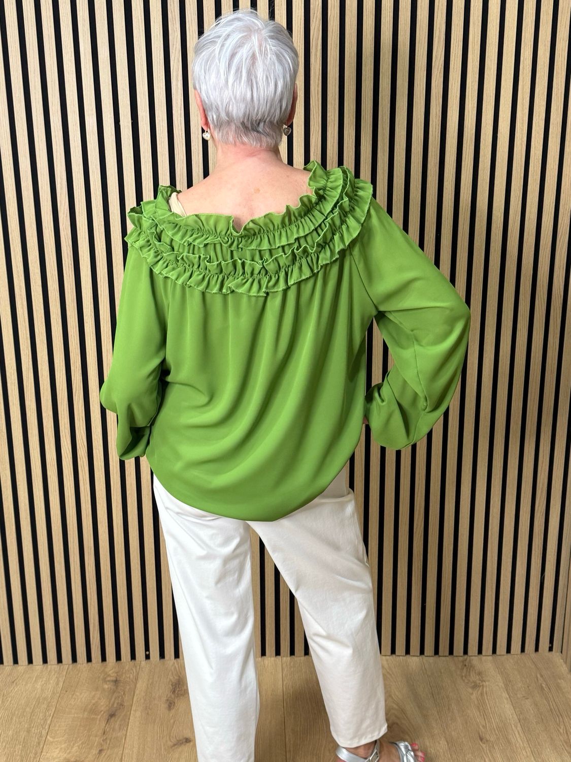 Frill Neck Floaty Top - Green