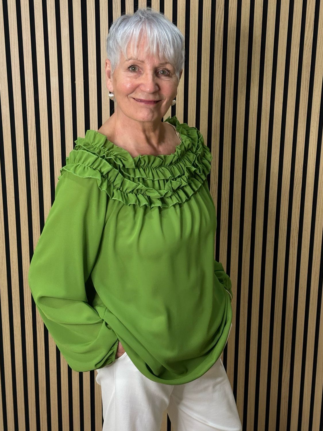 Frill Neck Floaty Top - Green