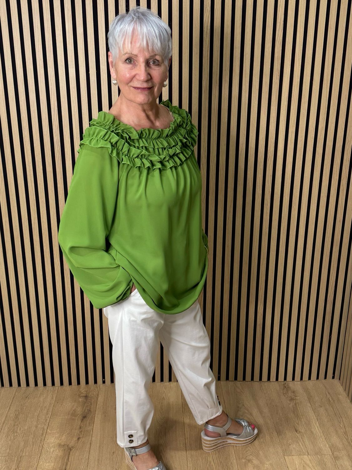 Frill Neck Floaty Top - Green