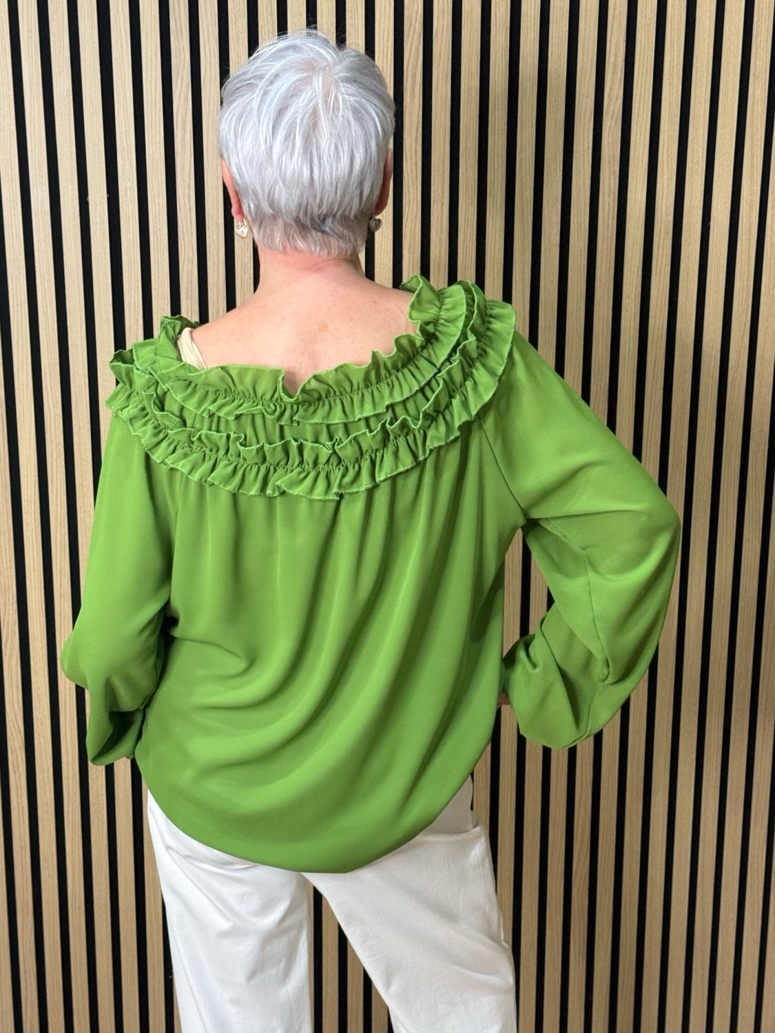 Frill Neck Floaty Top - Green