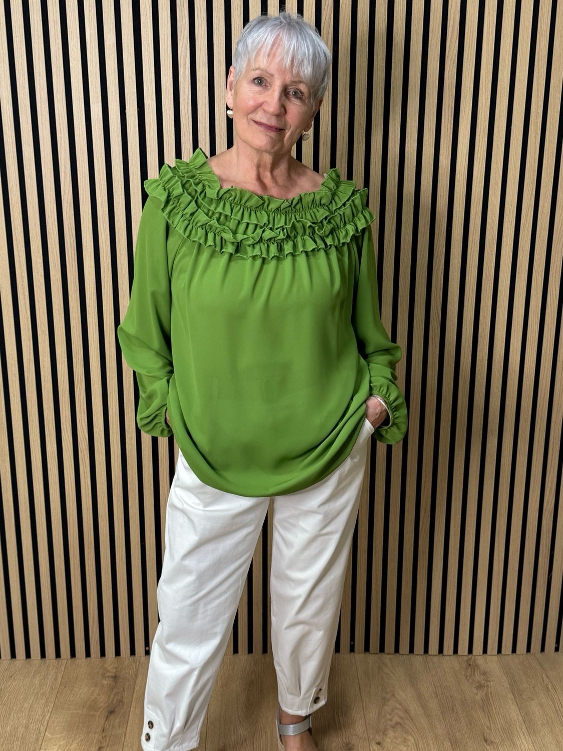 Frill Neck Floaty Top - Green