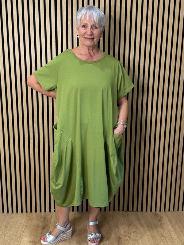 Relaxed Pocket Jersey Midi Dress - Lime