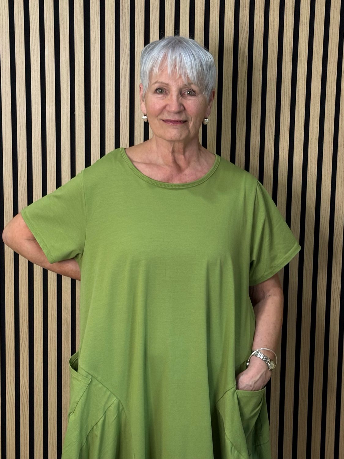 Relaxed Pocket Jersey Midi Dress - Lime