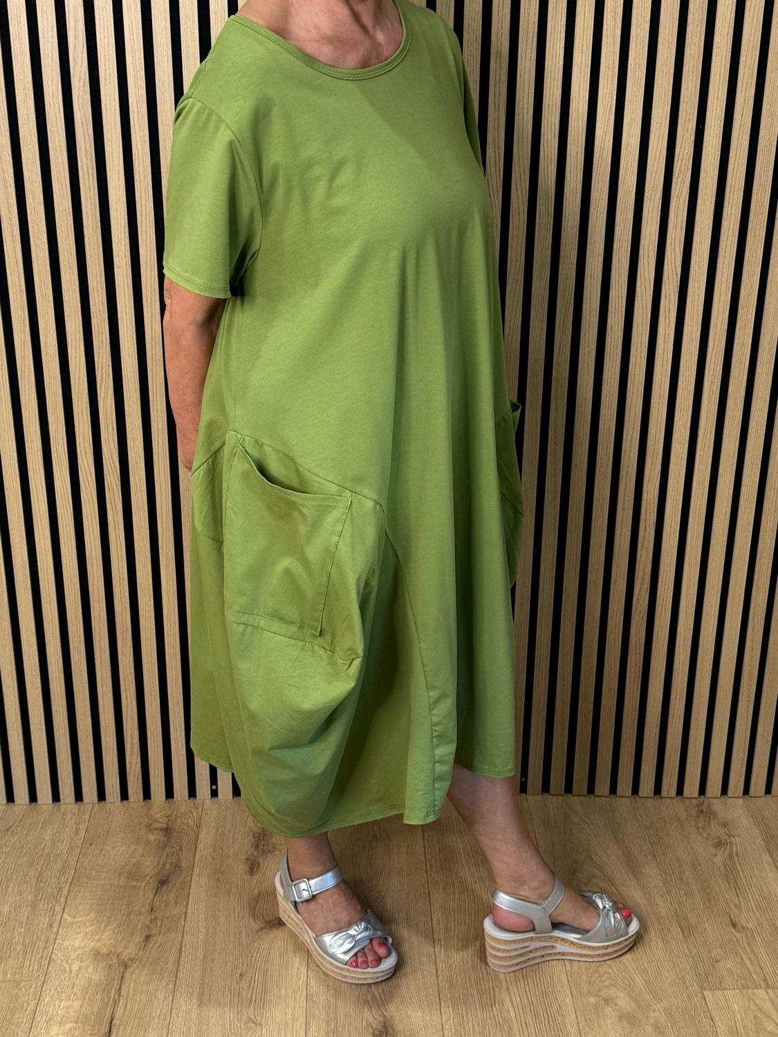 Relaxed Pocket Jersey Midi Dress - Lime