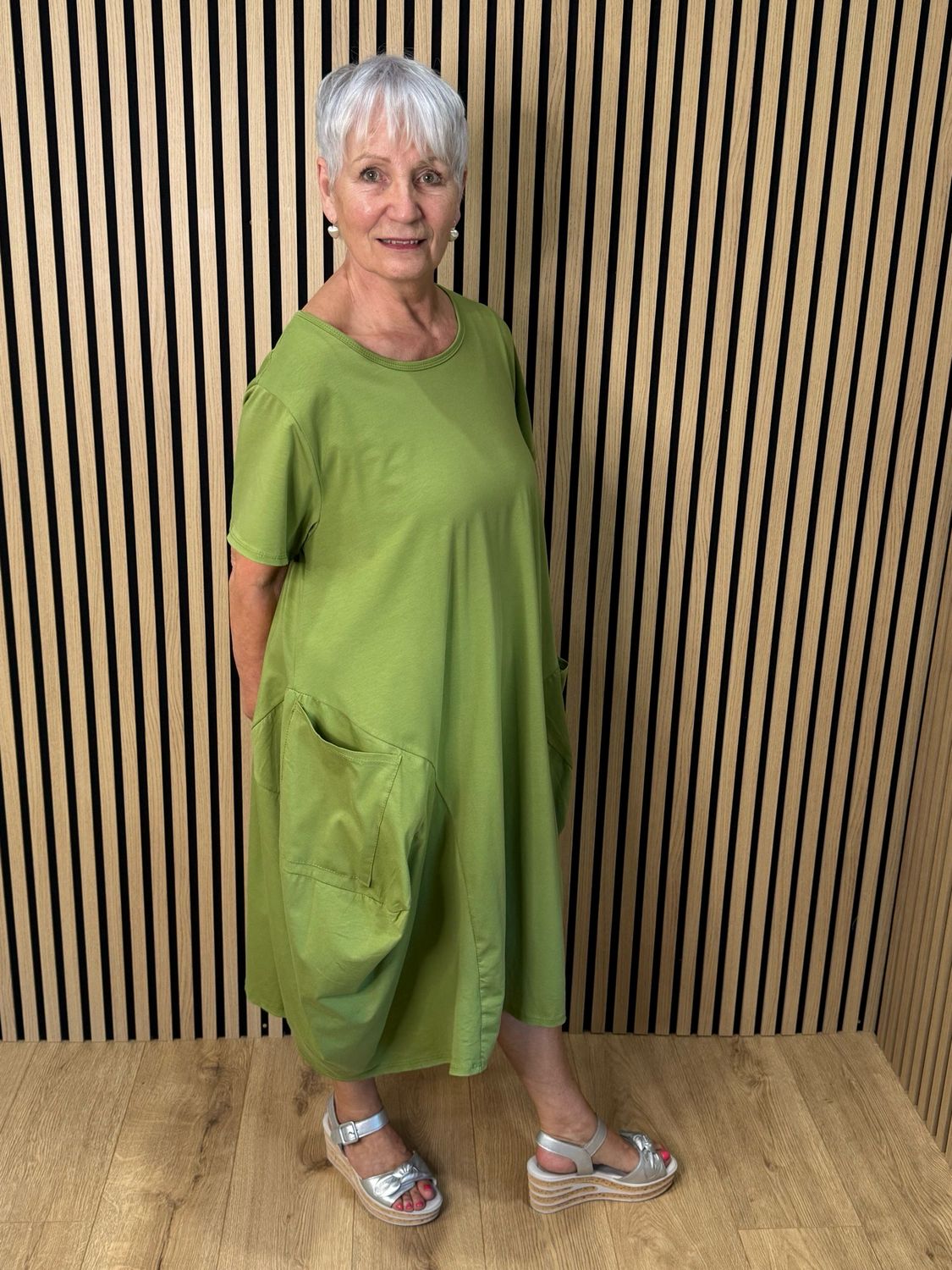 Relaxed Pocket Jersey Midi Dress - Lime