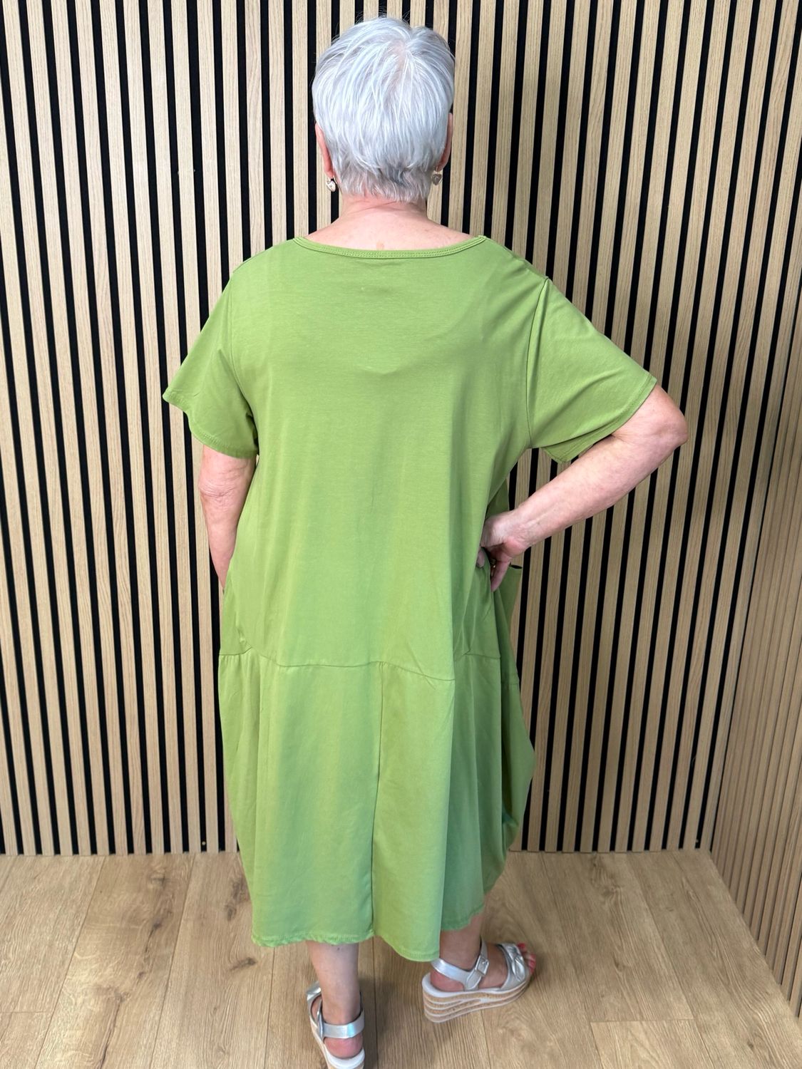 Relaxed Pocket Jersey Midi Dress - Lime