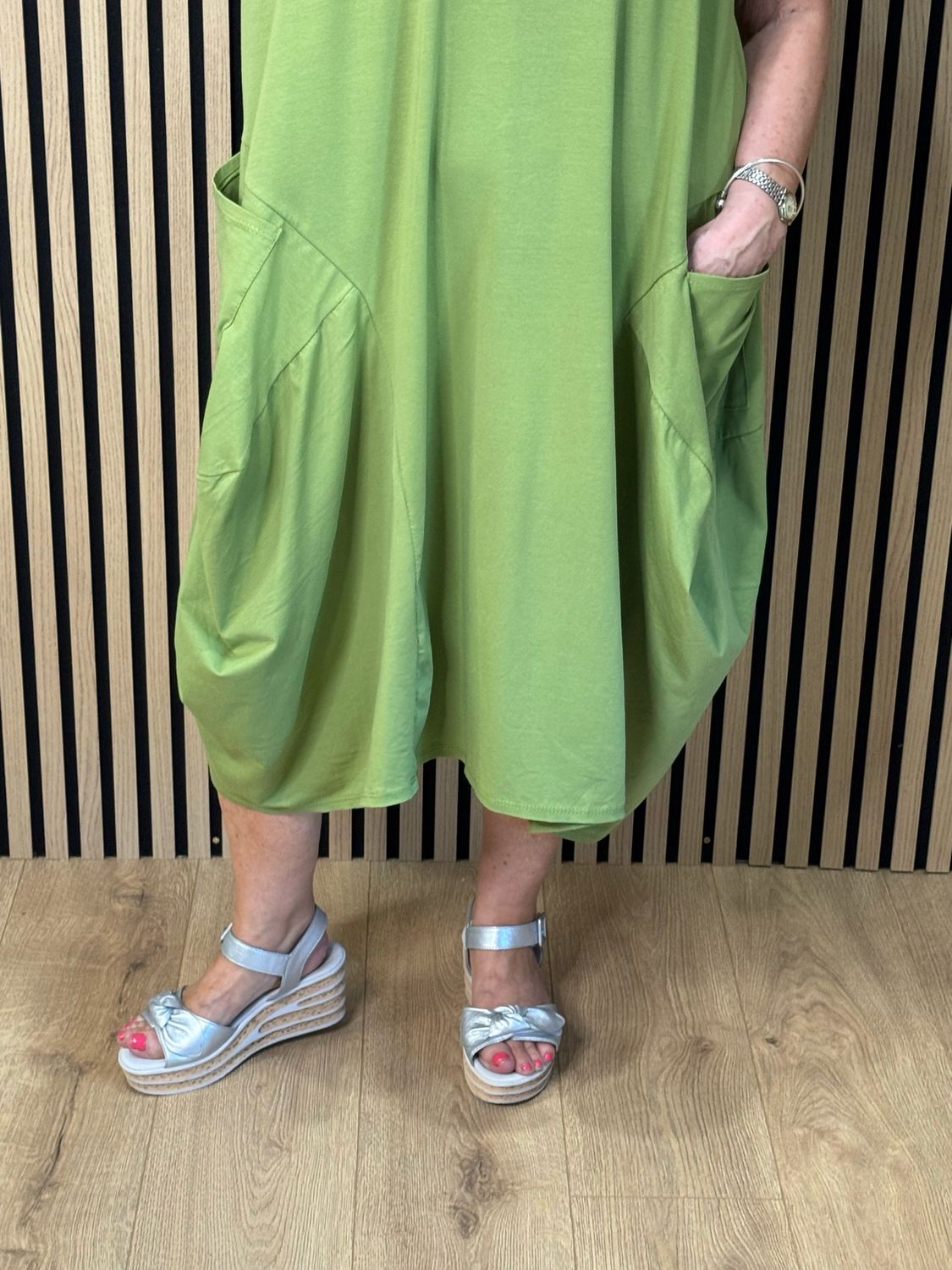 Relaxed Pocket Jersey Midi Dress - Lime