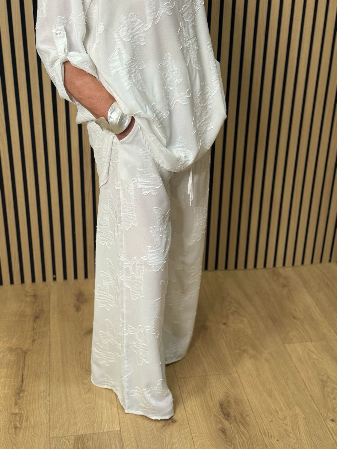 Textured Relaxed Co-Ord Set - White