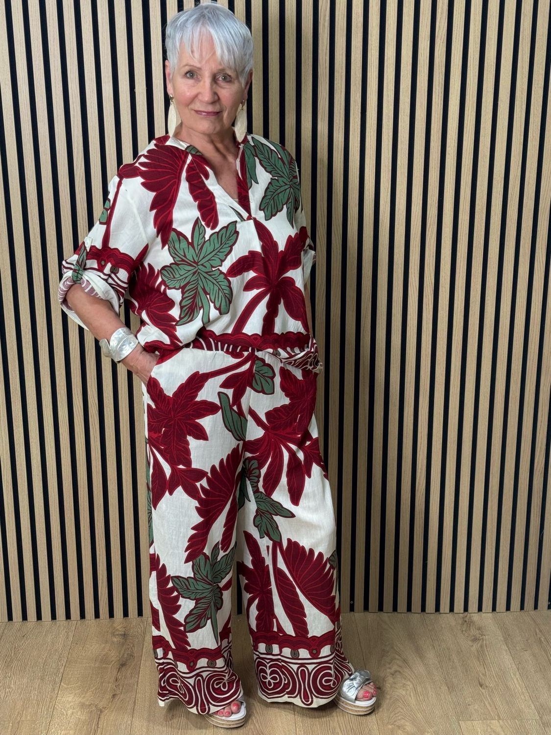 Tropical Print Co-Ord Set - White/Red/Green