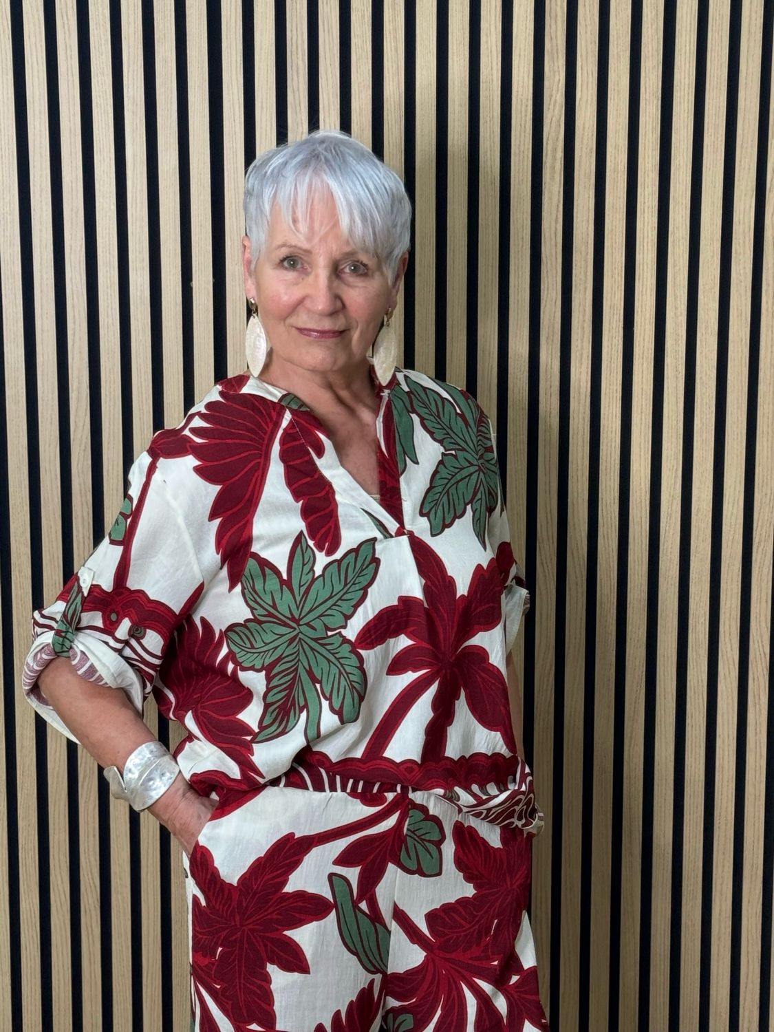 Tropical Print Co-Ord Set - White/Red/Green