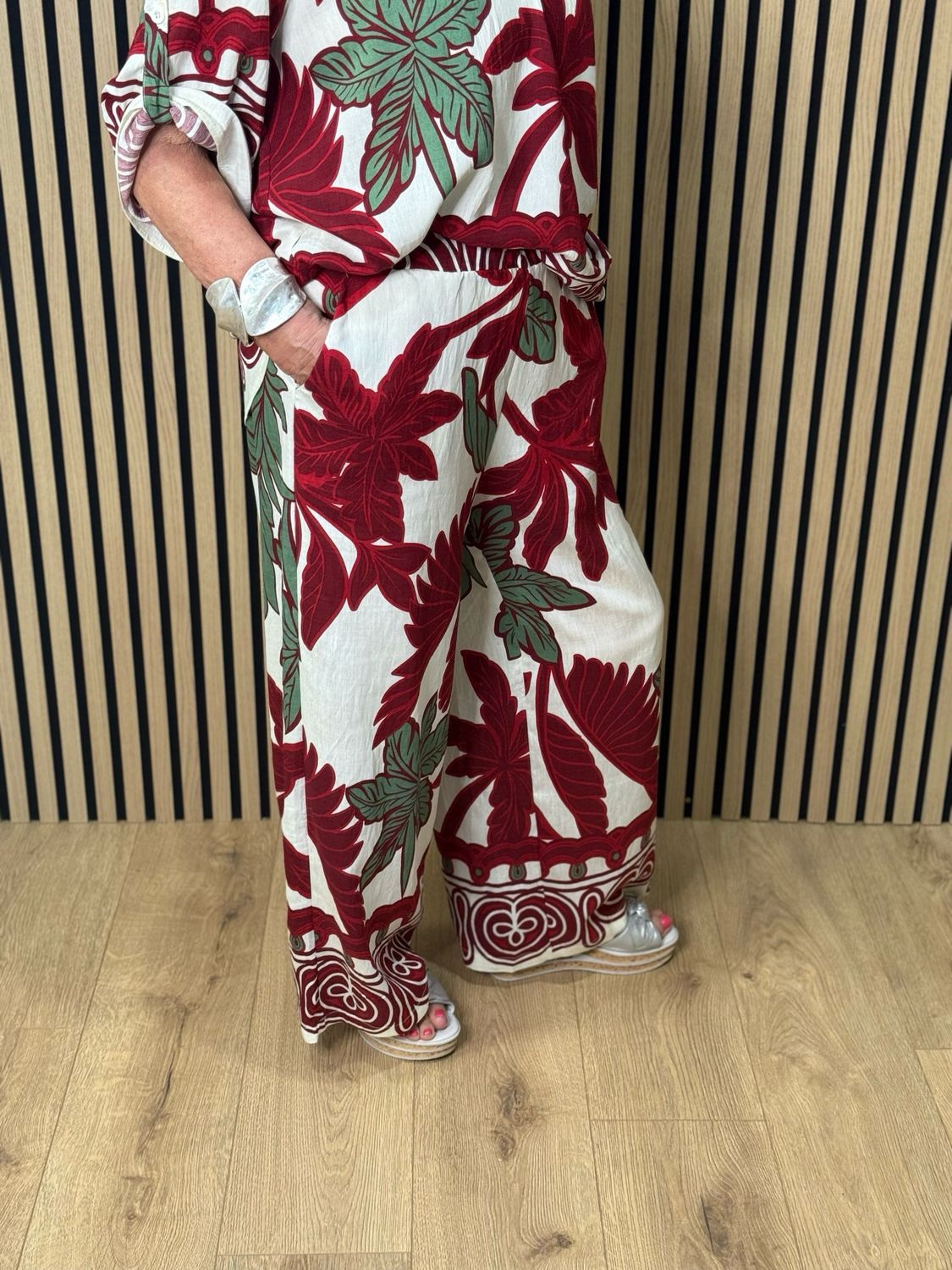 Tropical Print Co-Ord Set - White/Red/Green