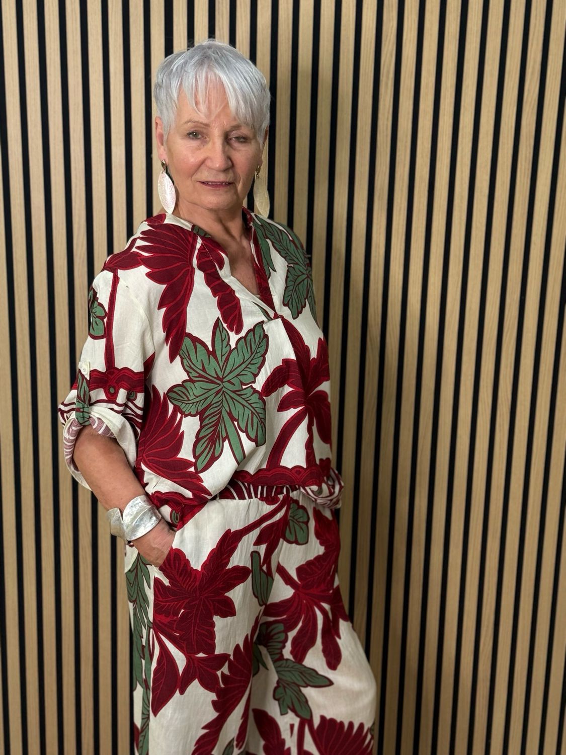 Tropical Print Co-Ord Set - White/Red/Green