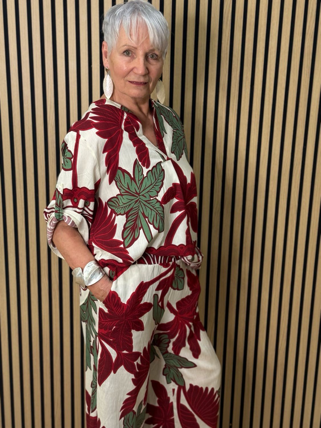 Tropical Print Co-Ord Set - White/Red/Green