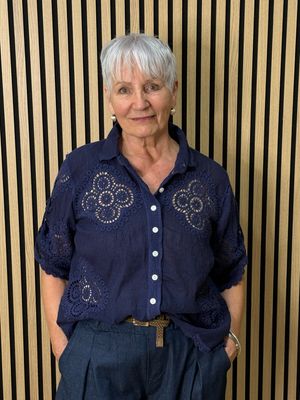 Lace Detail Cotton Top - Navy