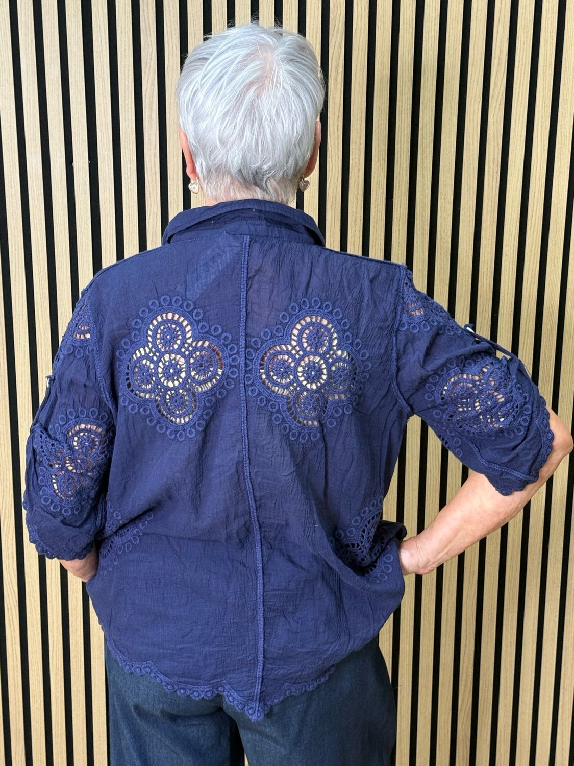 Lace Detail Cotton Top - Navy