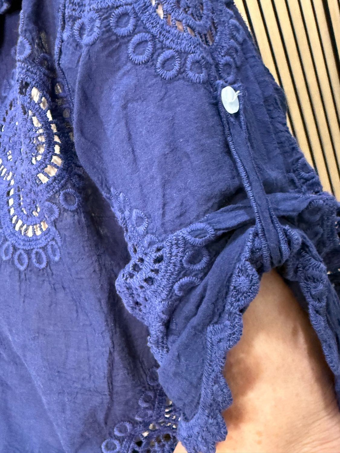 Lace Detail Cotton Top - Navy