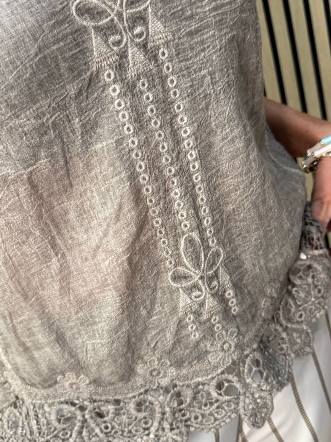 Lace Trim Cotton Cami Top - Taupe