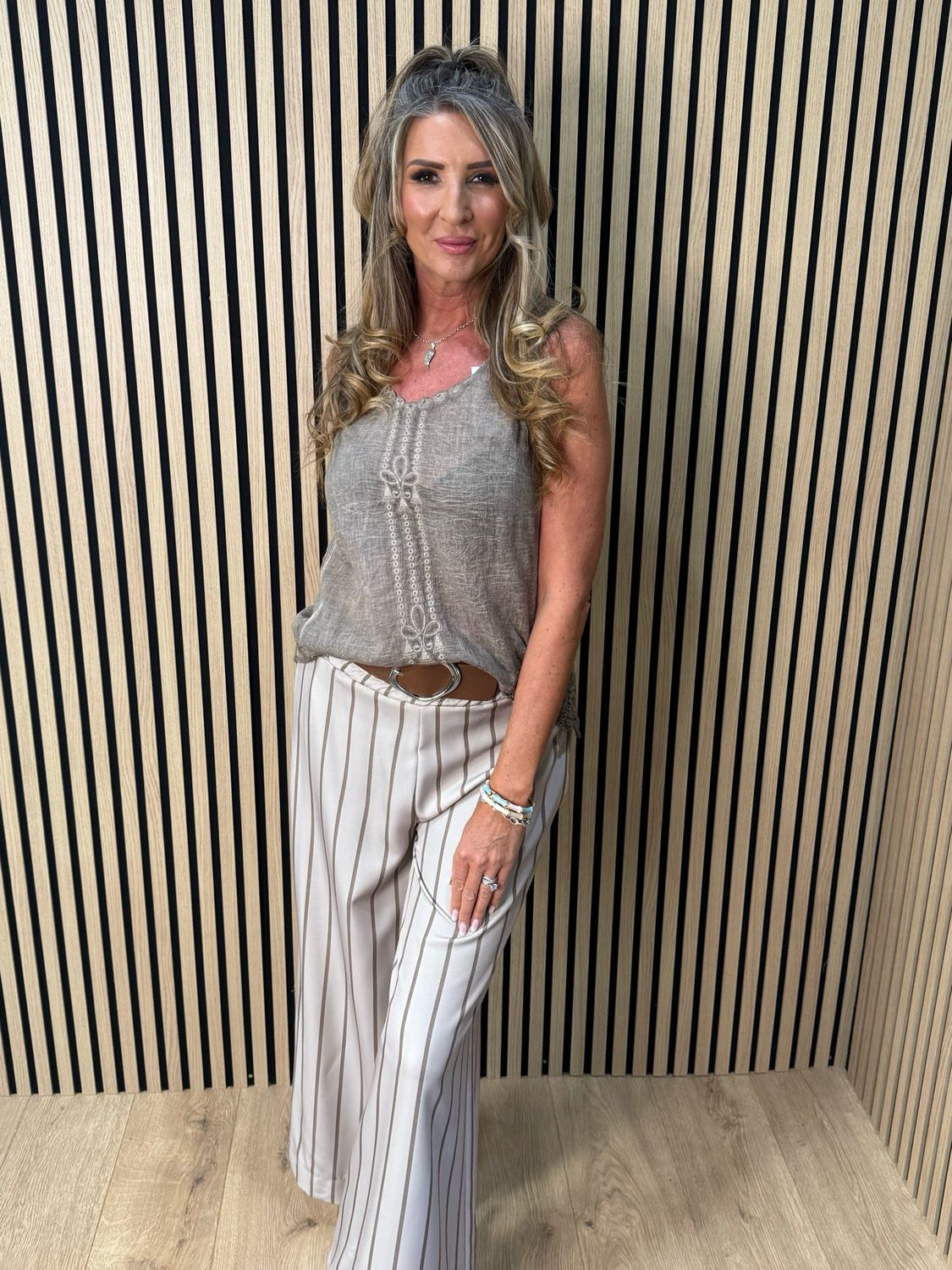 Lace Trim Cotton Cami Top - Taupe